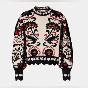 New Farm Rio Winter Tapestry Stripes Puff-Sleeve Sweater